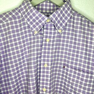 Tommy Hilfiger Shirt Men Large Purple Plaid Button Up Long Sleeve